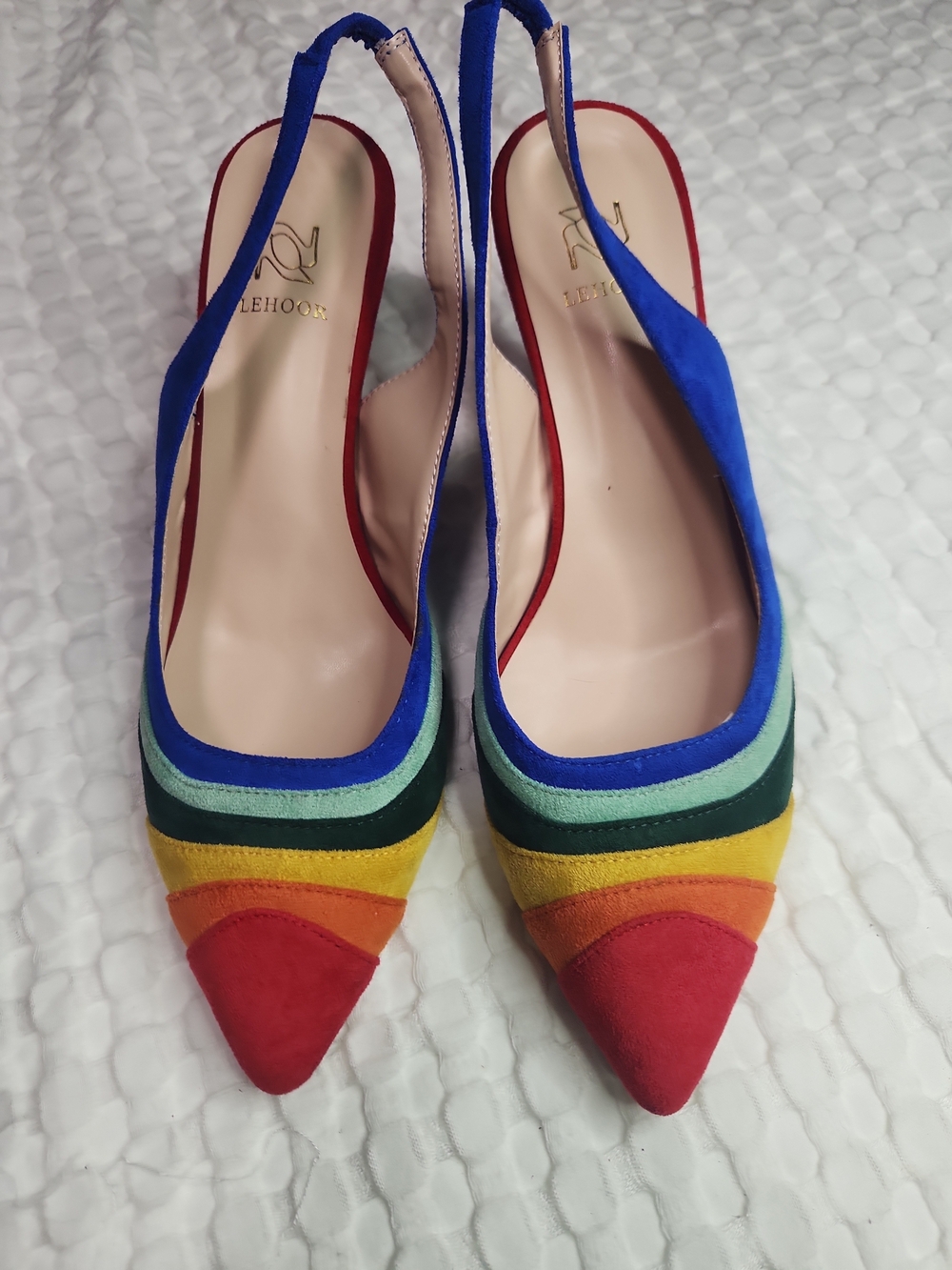 Lehoor Women's Multicolor Pointed Slingback Flats - Rainbow Suede